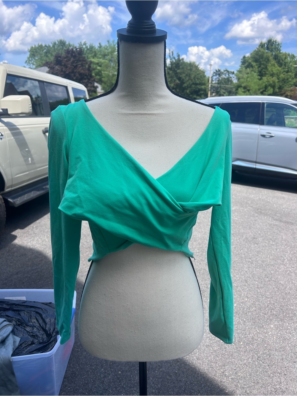 bebe Teal Wrap-Front Long Sleeve Crop Top